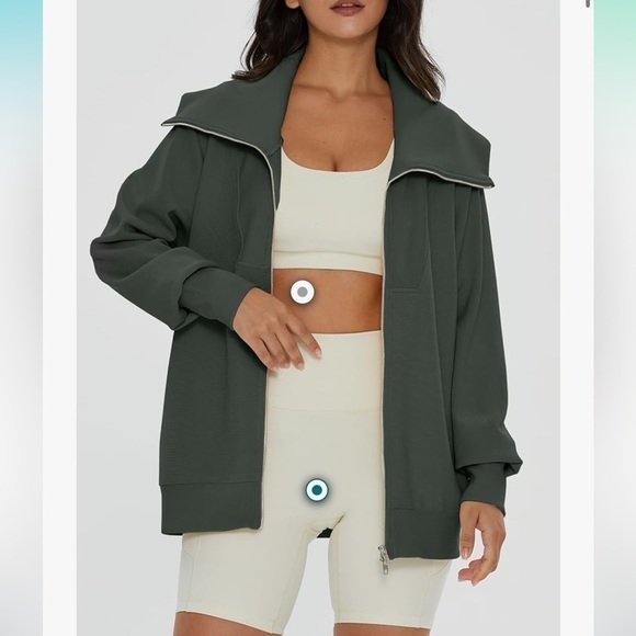 NWOT -  Women's Zip Up Oversized Sweatshirts Long Sleeve Collared Casual Jacket - Picture 4 of 4